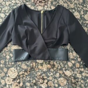 Guess by Marciano long sleeve wrap front crop top with vegan leather waist